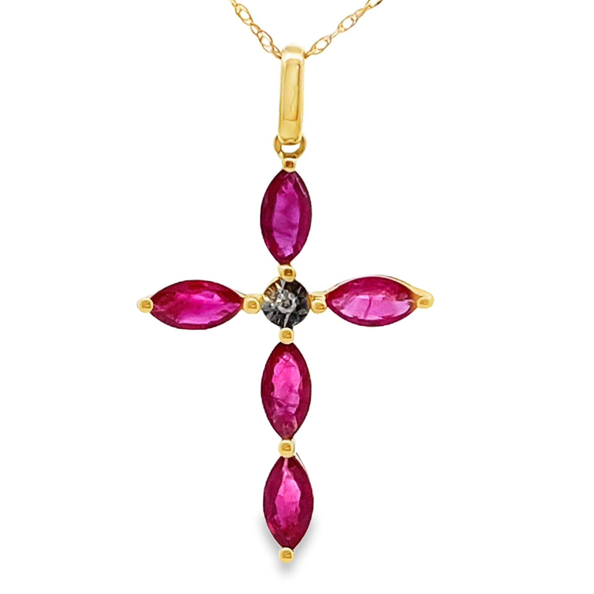 Ruby Diamond Cross Religious Pendant 10KT Yellow Gold Bids.com