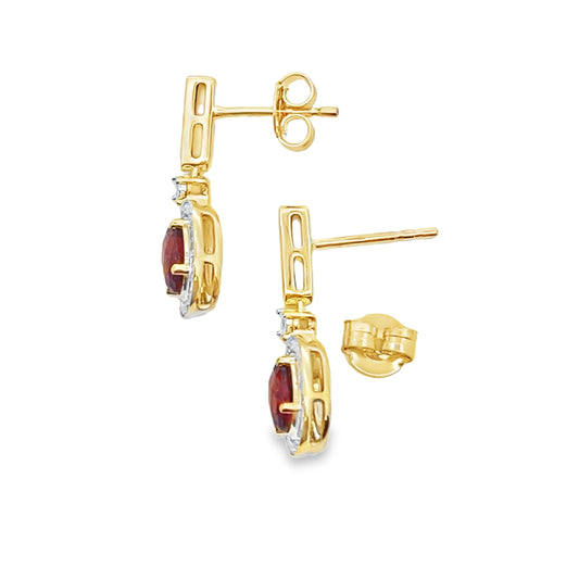 1.20ct Garnet Diamond Dangle Earrings 10KT Yellow Gold Bids.com
