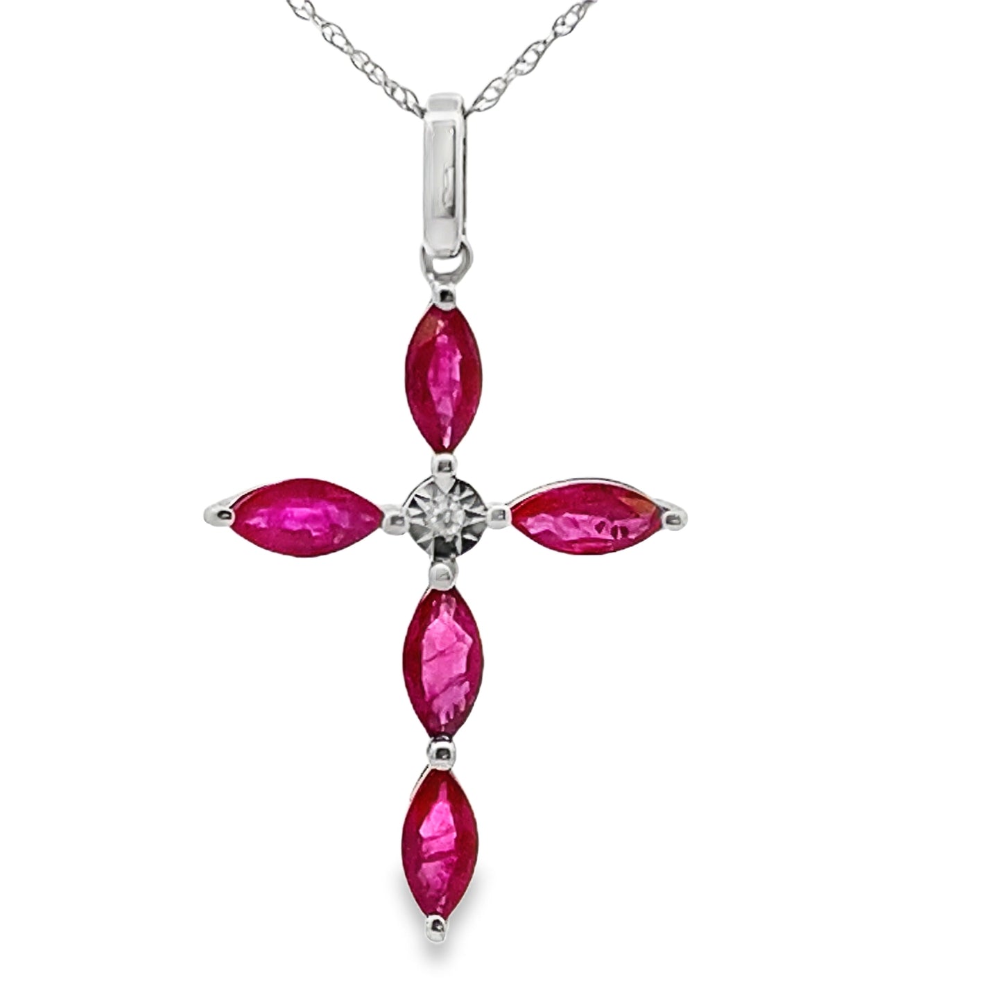Ruby Diamond Cross Religious Pendant 10KT White Gold Bids.com