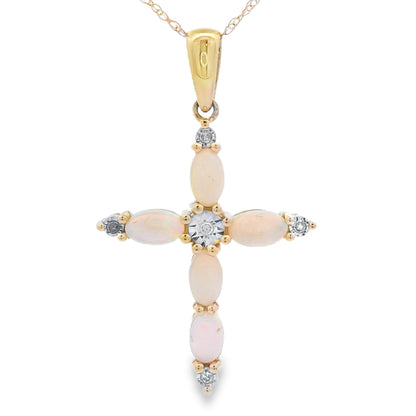Opal Diamond Cross Religious Pendant 10KT Yellow Gold Bids.com