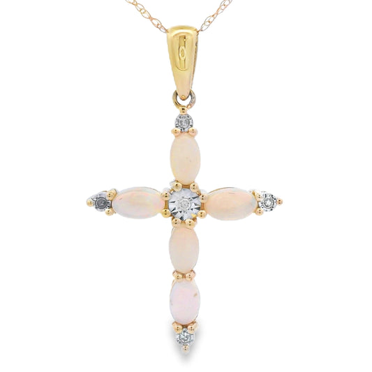 Opal Diamond Cross Religious Pendant 10KT Yellow Gold Bids.com