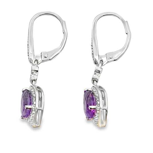 2.13ct Amethyst Diamond Dangle Earrings 10KT White Gold Bids.com