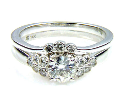 .90ct Antique Style Engagement Ring Set 14KT White Gold Bids.com