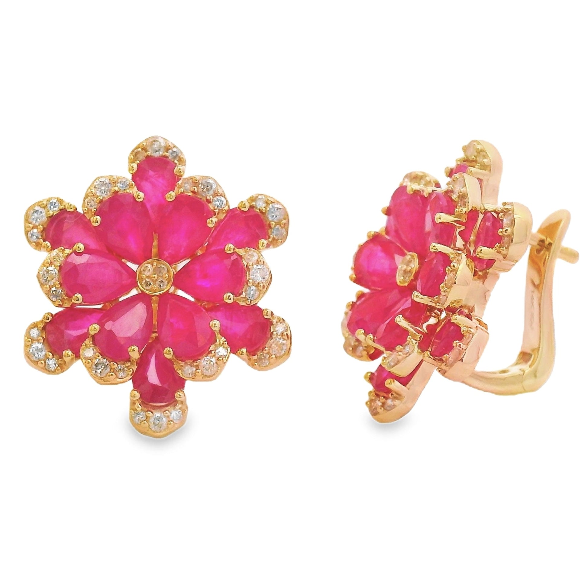 11.90ct Ruby Diamond Dangle Earrings 14KT Yellow Gold Bids.com