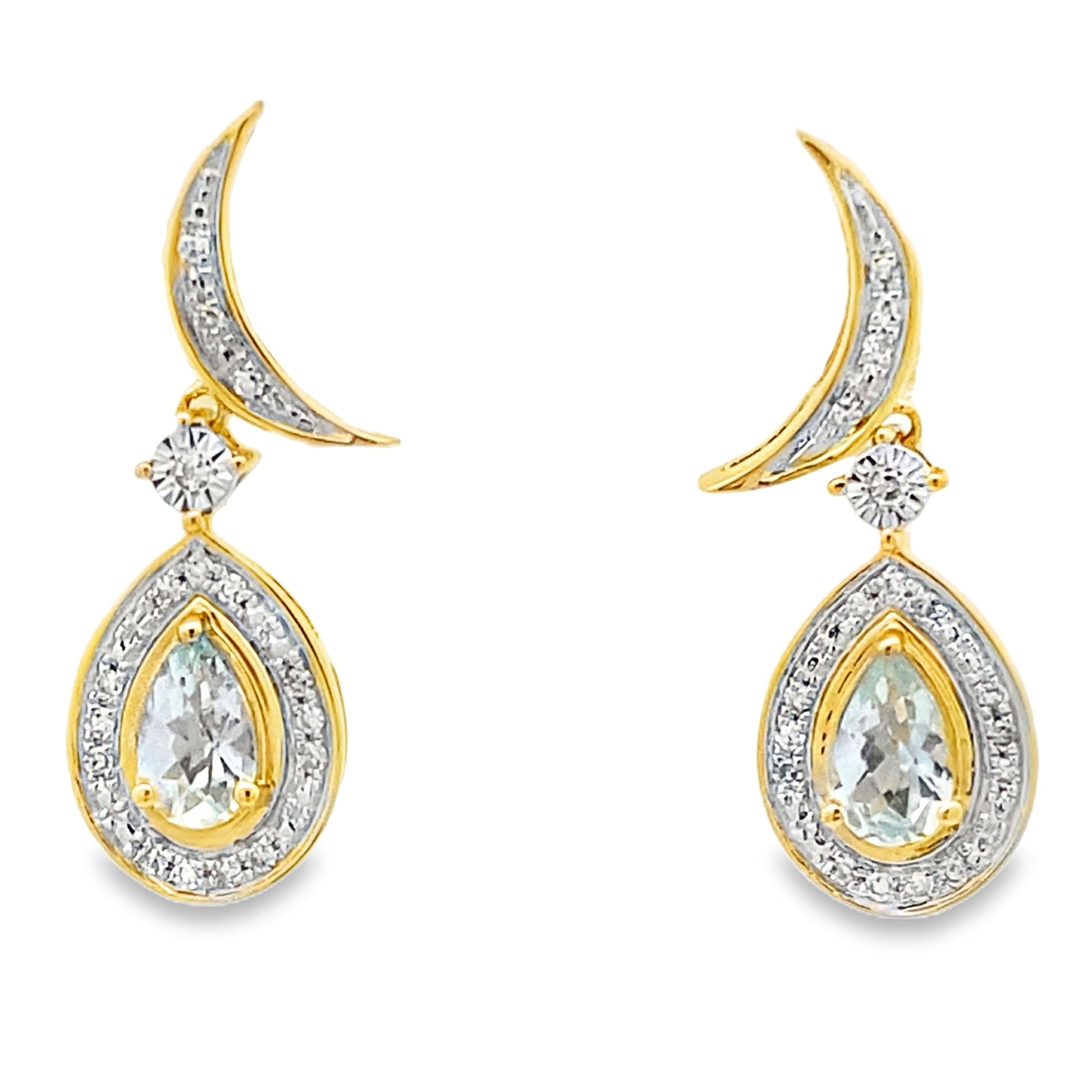 Aquamarine Diamond Dangle Earrings 10KT Yellow Gold Bids.com