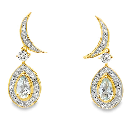Aquamarine Diamond Dangle Earrings 10KT Yellow Gold Bids.com