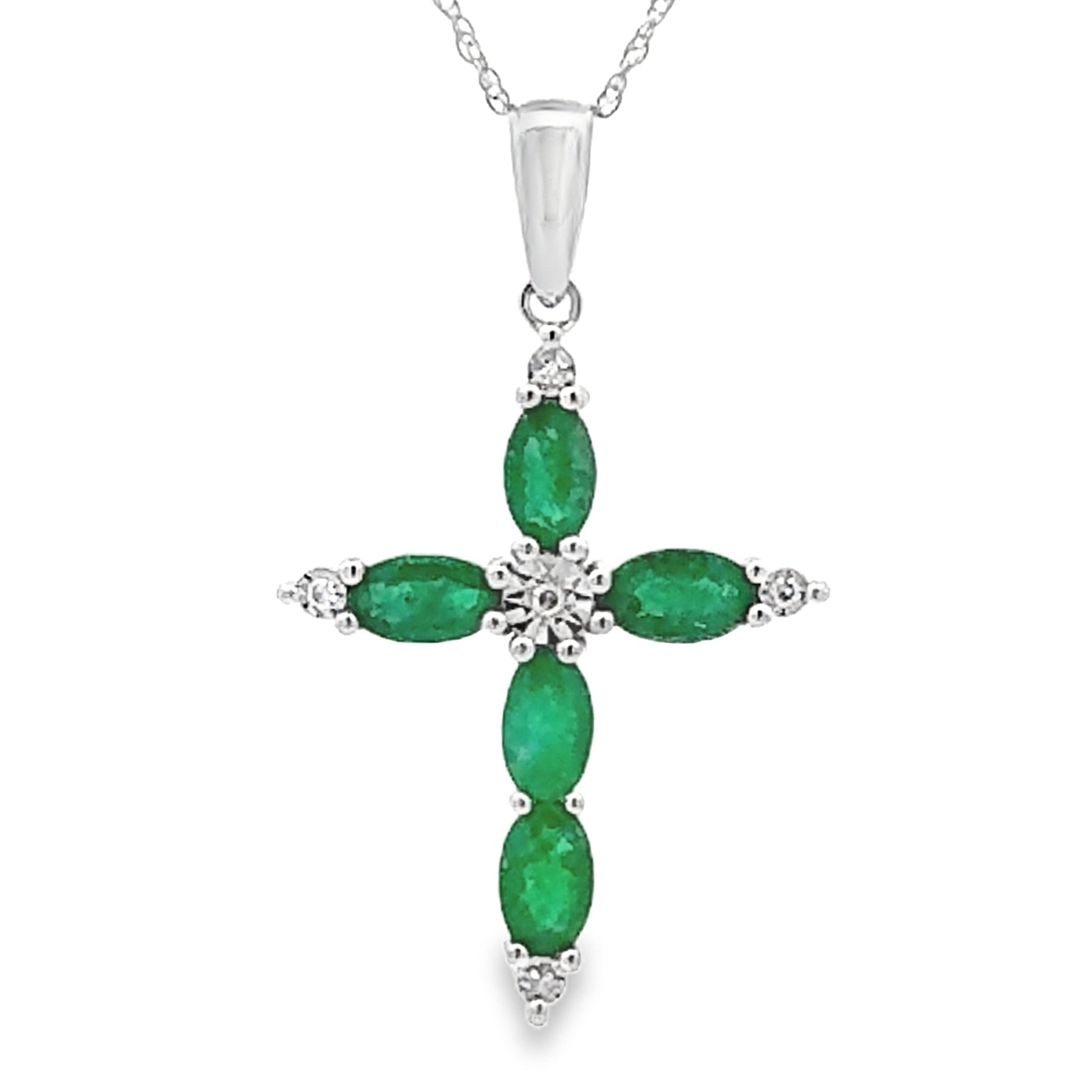 Emerald Diamond Cross Religious Pendant 10KT White Gold Bids.com
