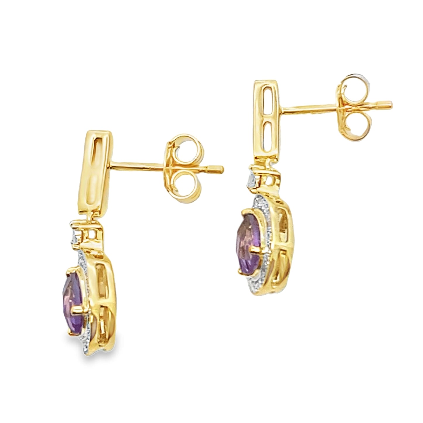 .88ct Amethyst Diamond Dangle Earrings 10KT Yellow Gold Bids.com