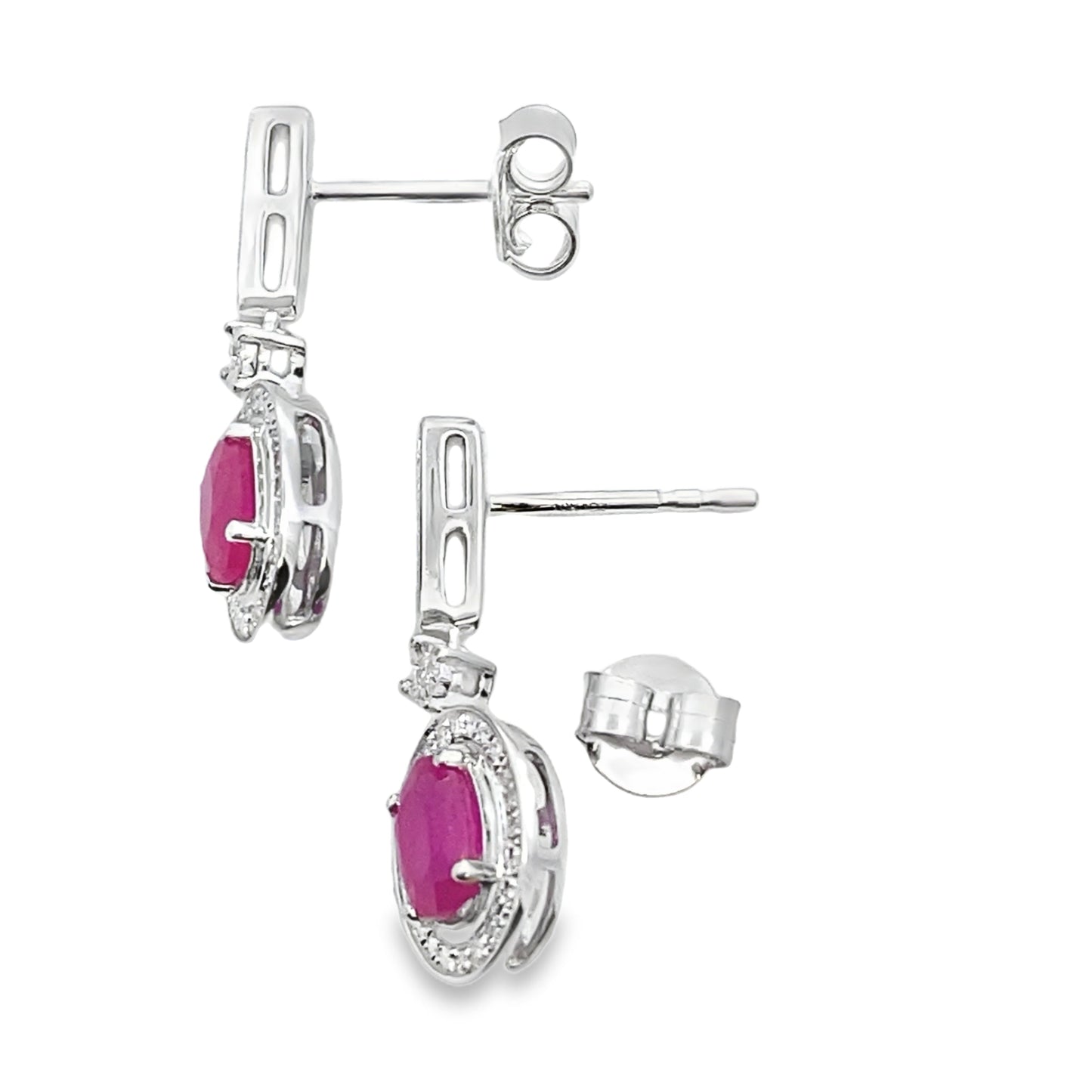 1.40ct Ruby Diamond Dangle Earrings 10KT White Gold Bids.com