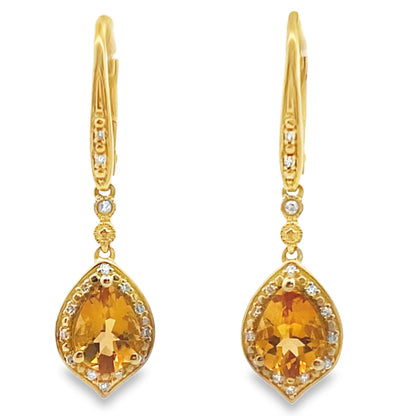 1.88ct Citrine Diamond Dangle Earrings 10KT Yellow Gold Bids.com