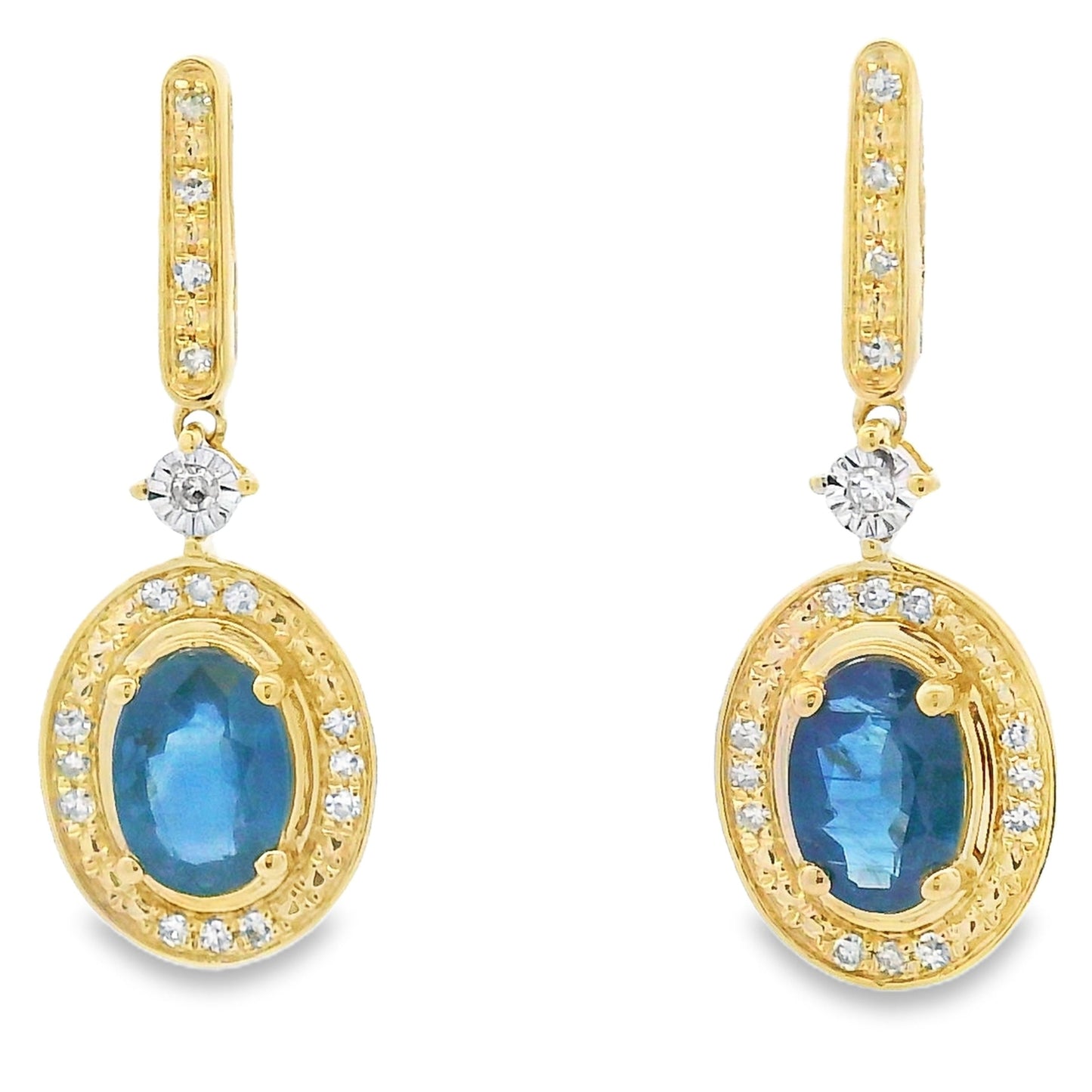 Sapphire Diamond Dangle Earrings 10KT Yellow Gold Bids.com