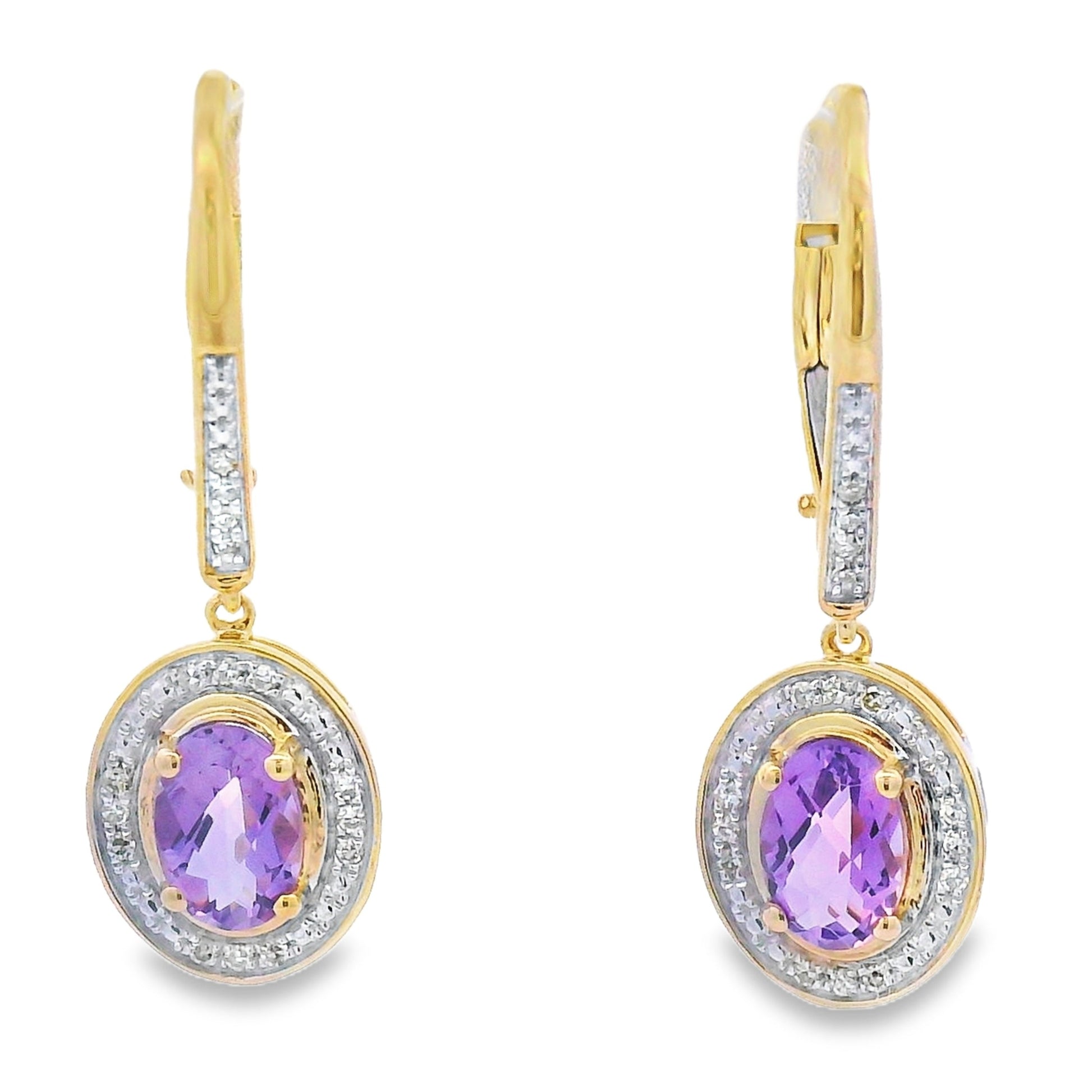 .98ct Amethyst Diamond Dangle Earrings 10KT Yellow Gold Bids.com
