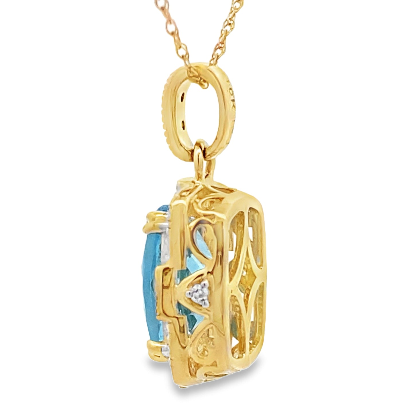 Blue Topaz Diamond Fashion Pendants 10KT Yellow Gold Bids.com