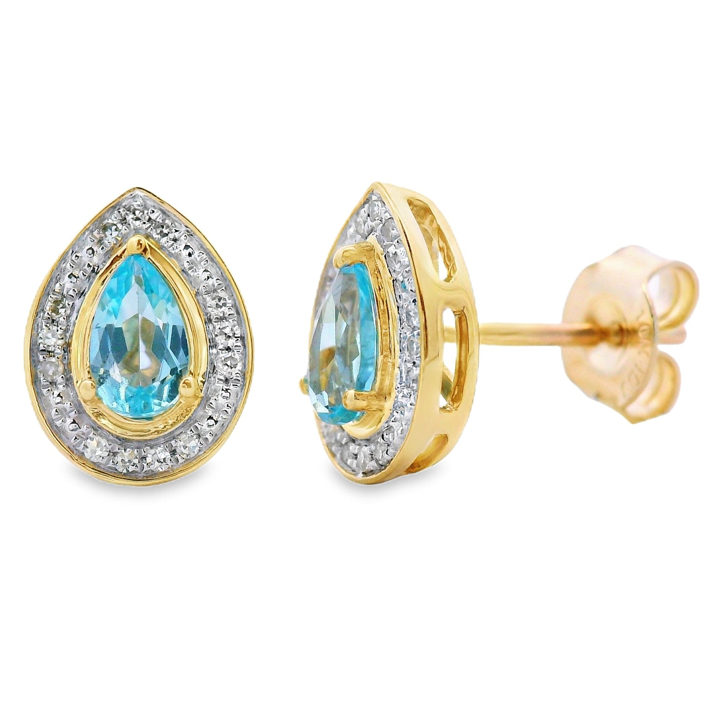 .57ct Blue Topaz Diamond Stud Earrings 10KT Yellow Gold Bids.com