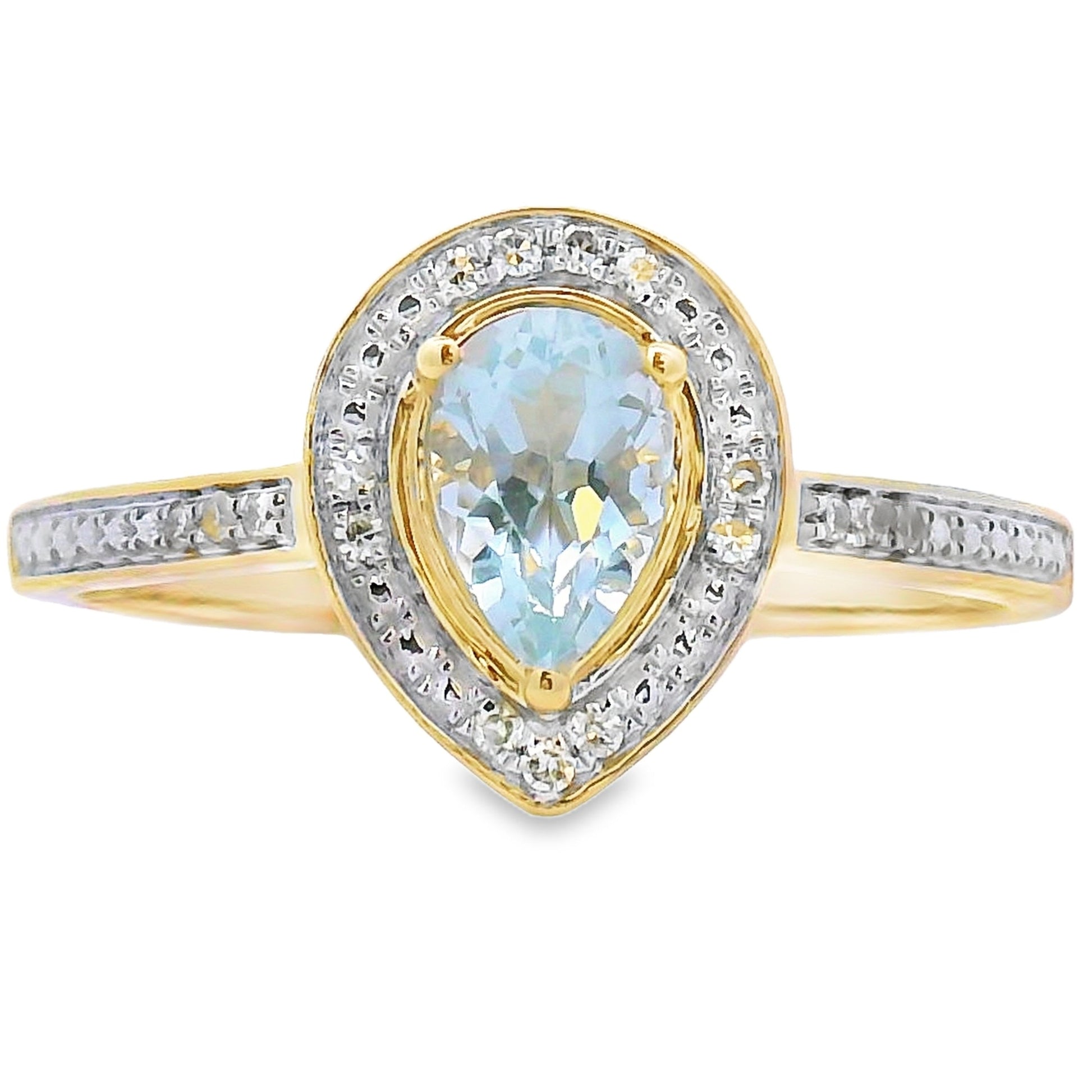 Genuine .39ct Aquamarine Diamond Ring 10KT Yellow Gold Bids.com