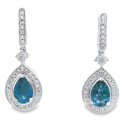 London Blue Topaz Dangle Earrings 10KT White Gold Bids.com
