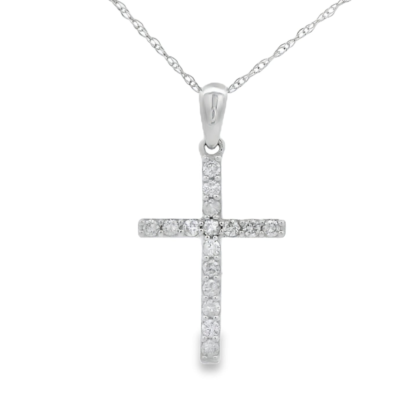 .19ct Diamond Cross Religious Pendant 14KT White Gold Bids.com