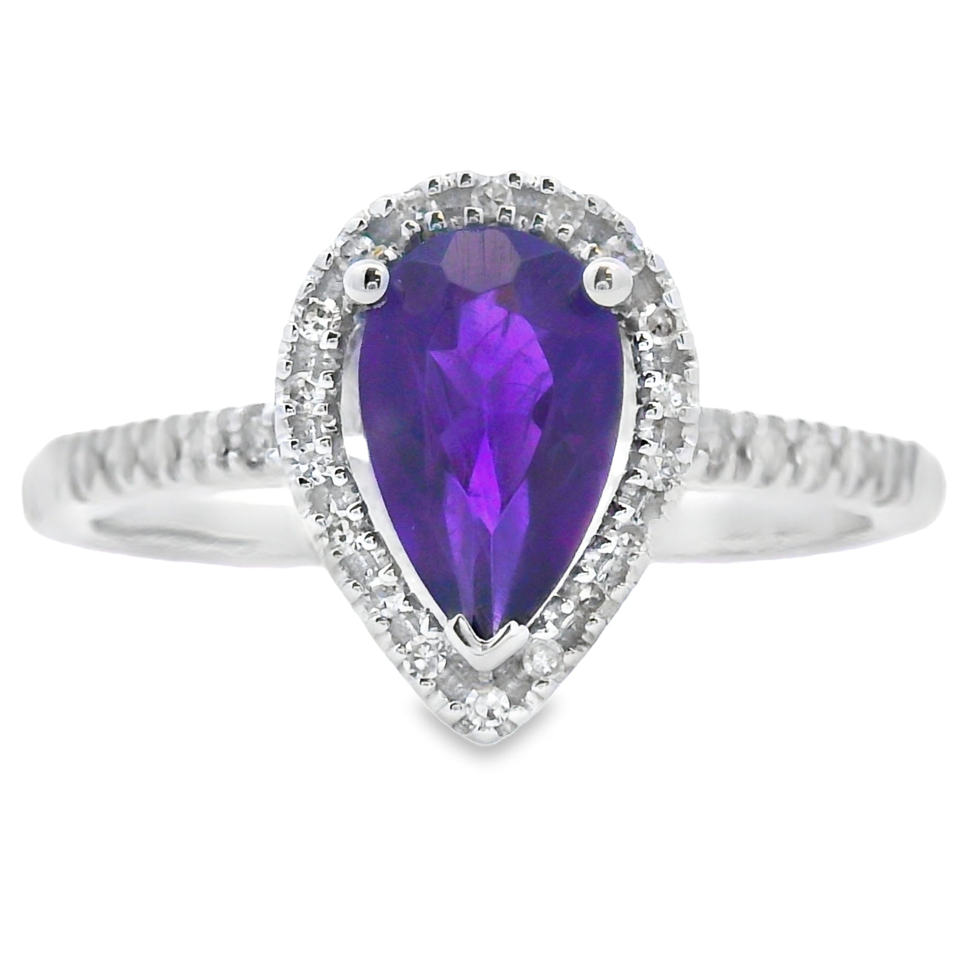 Genuine .98ct Amethyst Diamond Ring 14KT White Gold Bids.com