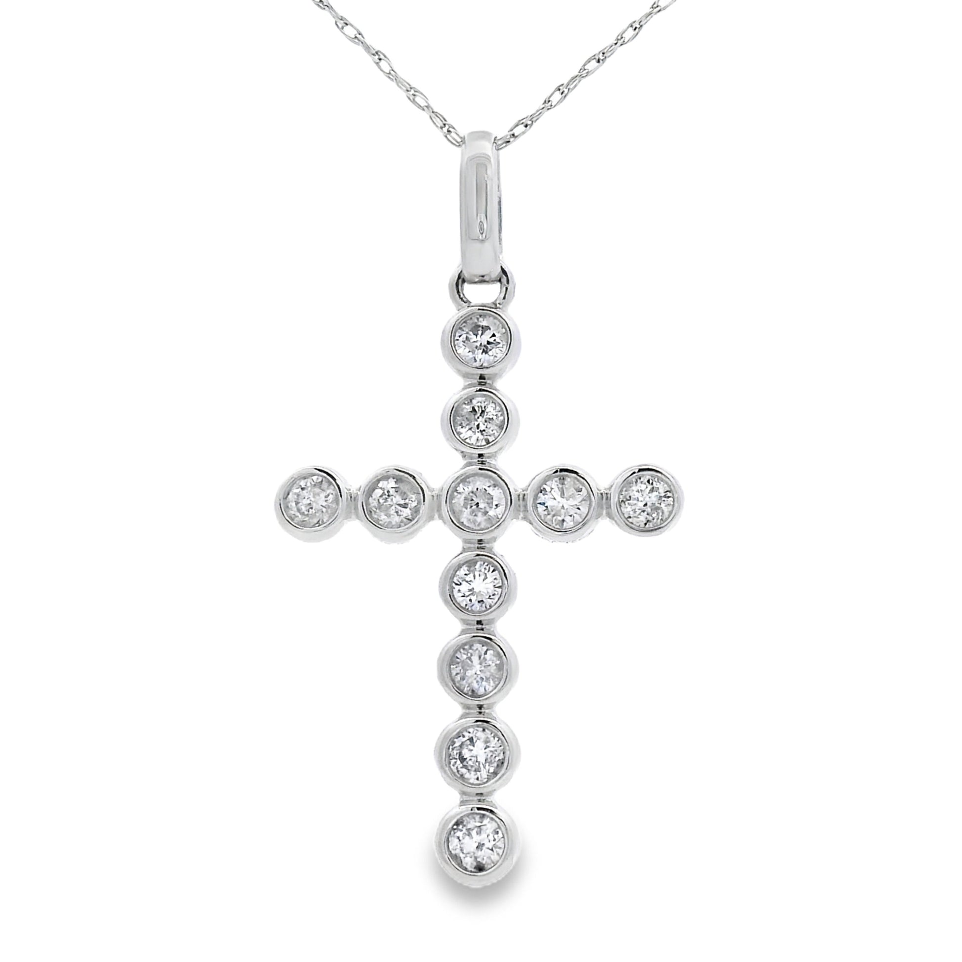 .50ct Diamond Cross Religious Pendant 14KT White Gold Bids.com