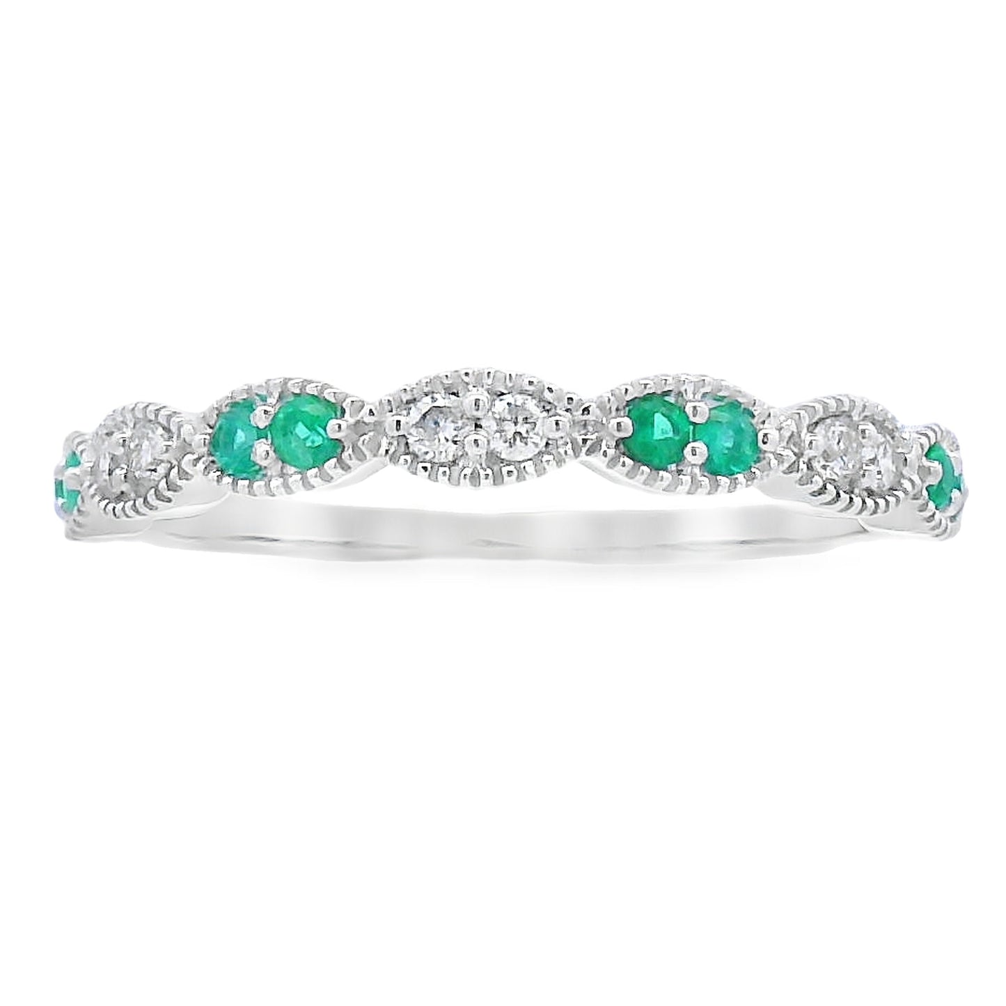 Emerald Diamond stackable band set 14KT White Gold Bids.com