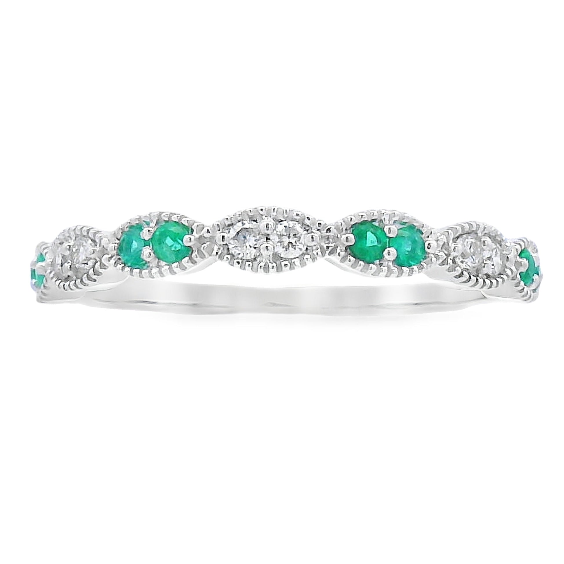 Emerald Diamond stackable band set 14KT White Gold Bids.com