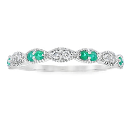 Emerald Diamond stackable band set 14KT White Gold Bids.com