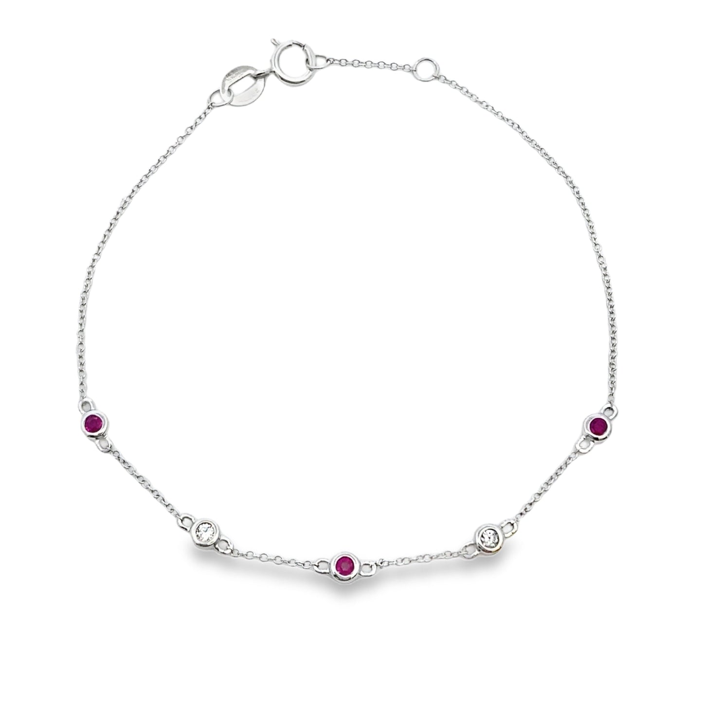Natural .17ct Ruby Diamond Bracelet 14KT White Gold Bids.com