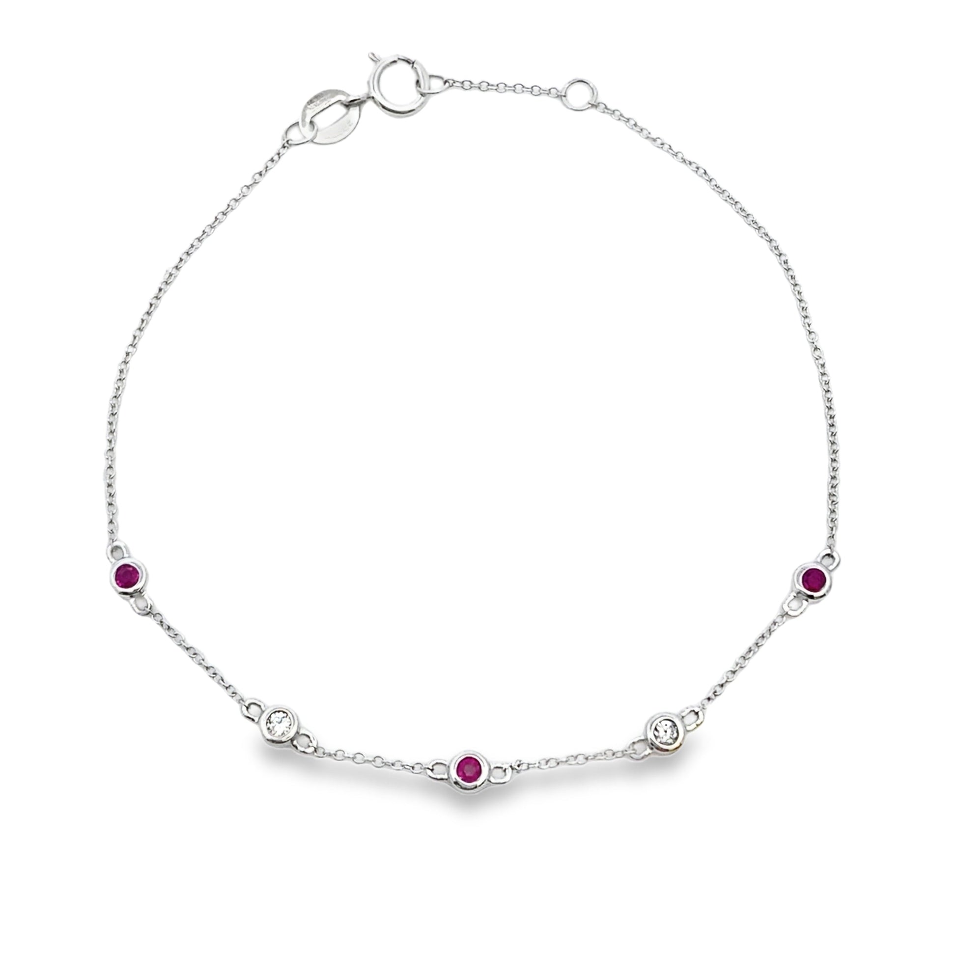 Natural .17ct Ruby Diamond Bracelet 14KT White Gold Bids.com