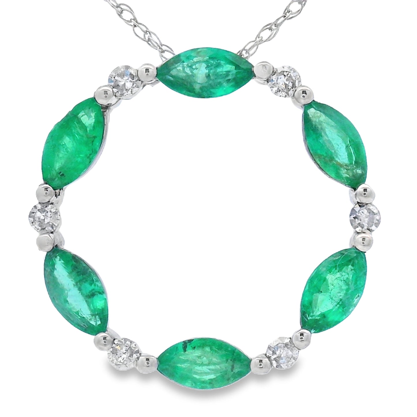 Emerald Diamond Circle of Love Pendant 10KT White Gold Bids.com