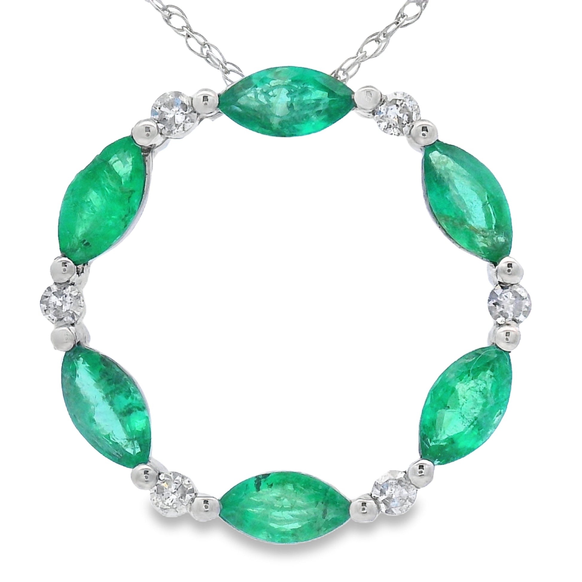 Emerald Diamond Circle of Love Pendant 10KT White Gold Bids.com