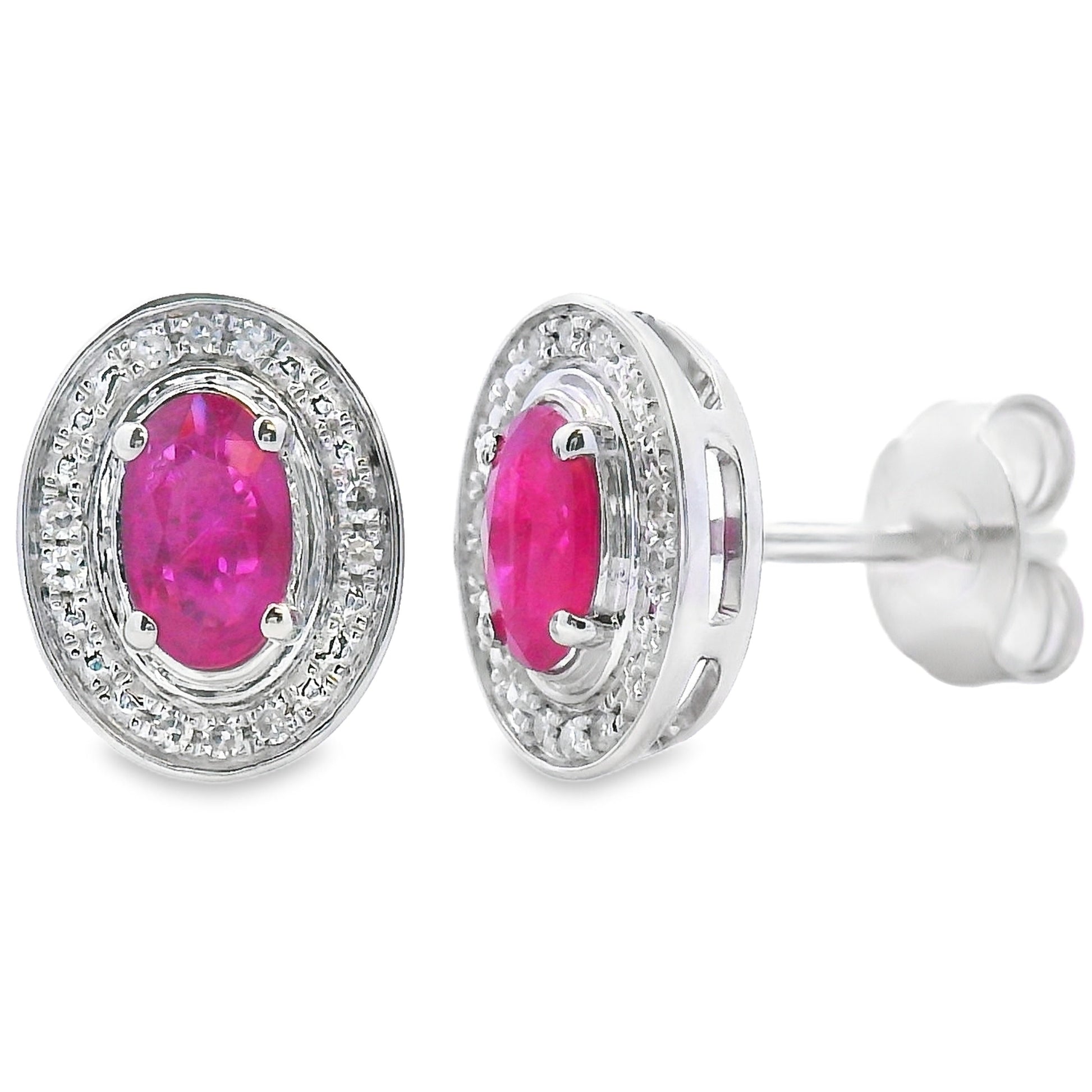 Natural .73ct Ruby Diamond Earrings 10KT White Gold Bids.com