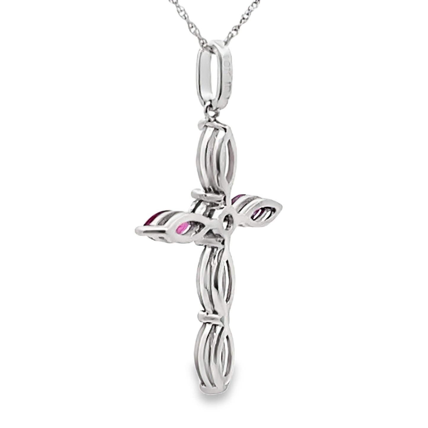 Ruby Diamond Cross Religious Pendant 10KT White Gold Bids.com
