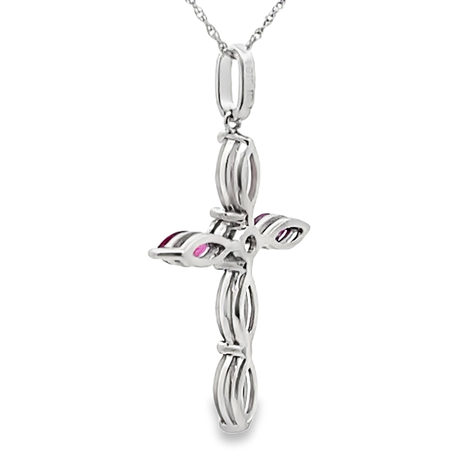 Ruby Diamond Cross Religious Pendant 10KT White Gold Bids.com