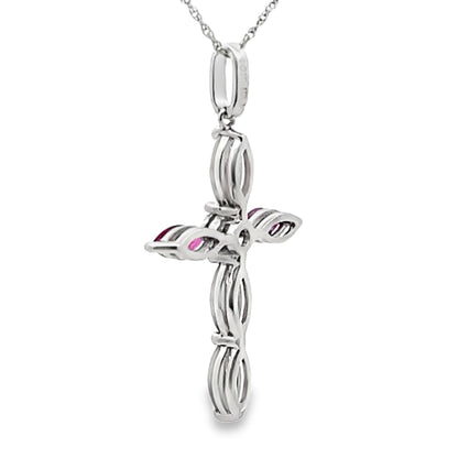 Ruby Diamond Cross Religious Pendant 10KT White Gold Bids.com