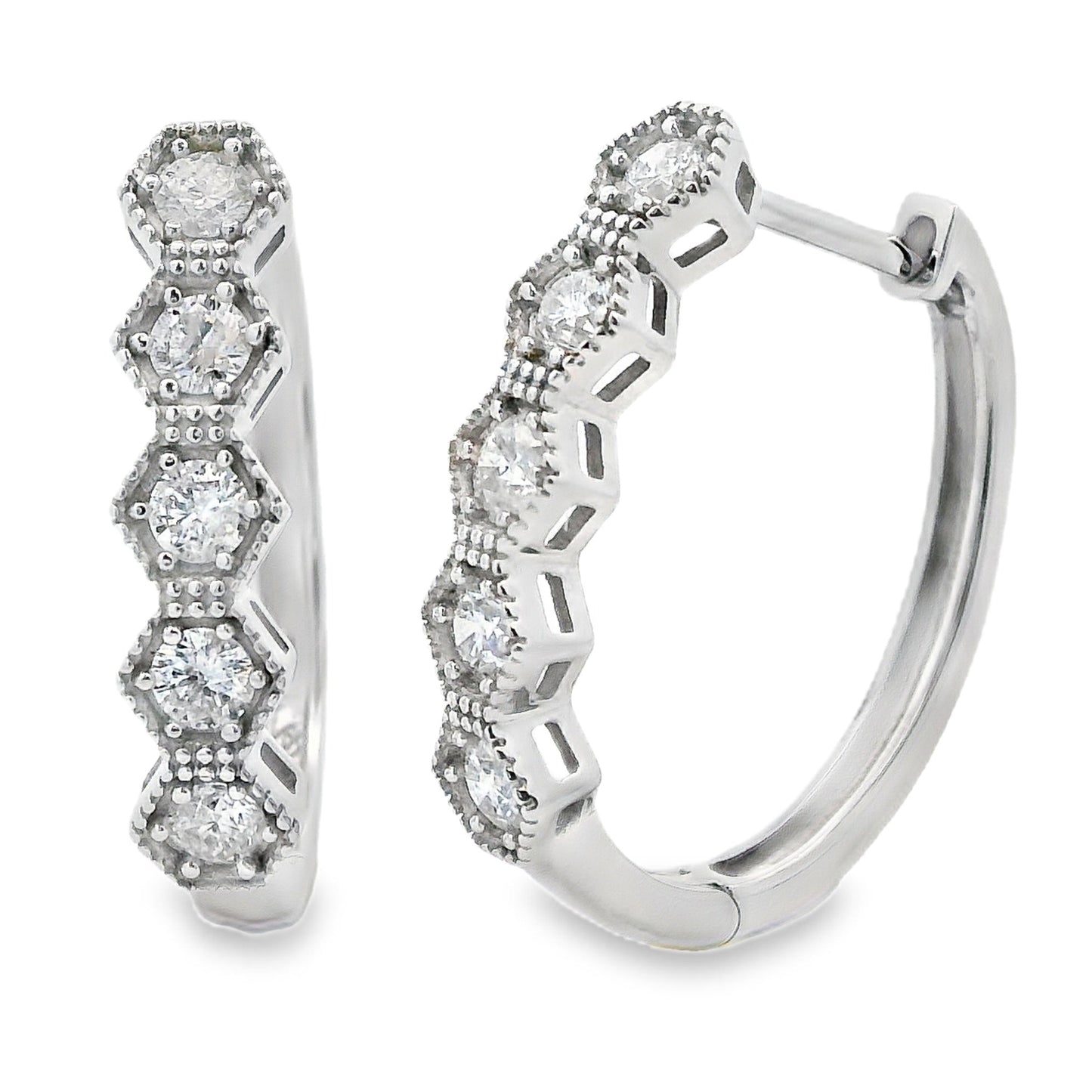 Genuine .50ct Diamond Hoop Earrings 14KT White Gold Bids.com