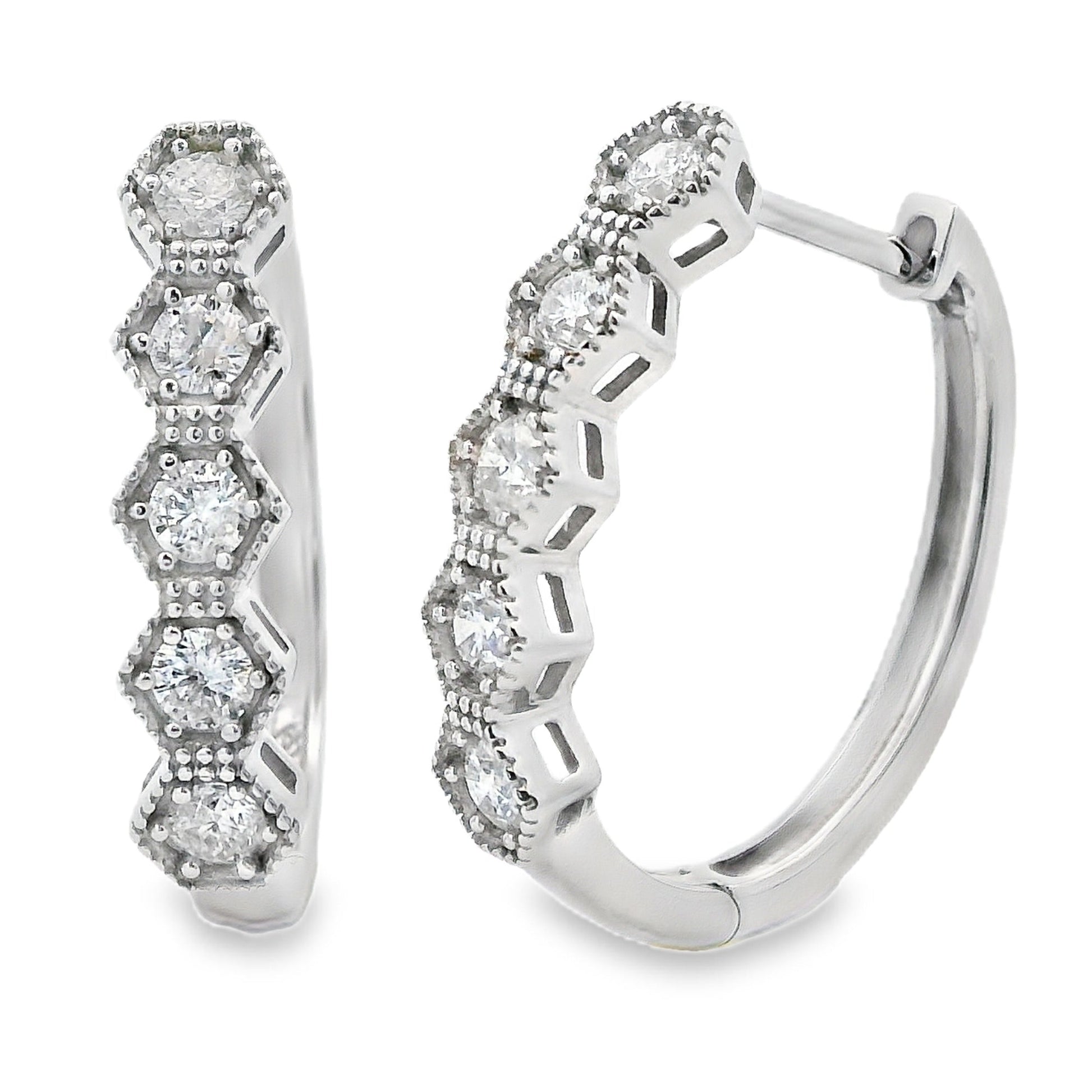 Genuine .50ct Diamond Hoop Earrings 14KT White Gold Bids.com