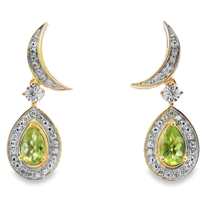 .52ct Peridot Diamond Dangle Earrings 10KT Yellow Gold Bids.com