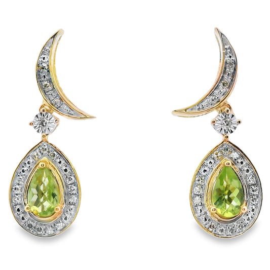 .52ct Peridot Diamond Dangle Earrings 10KT Yellow Gold Bids.com