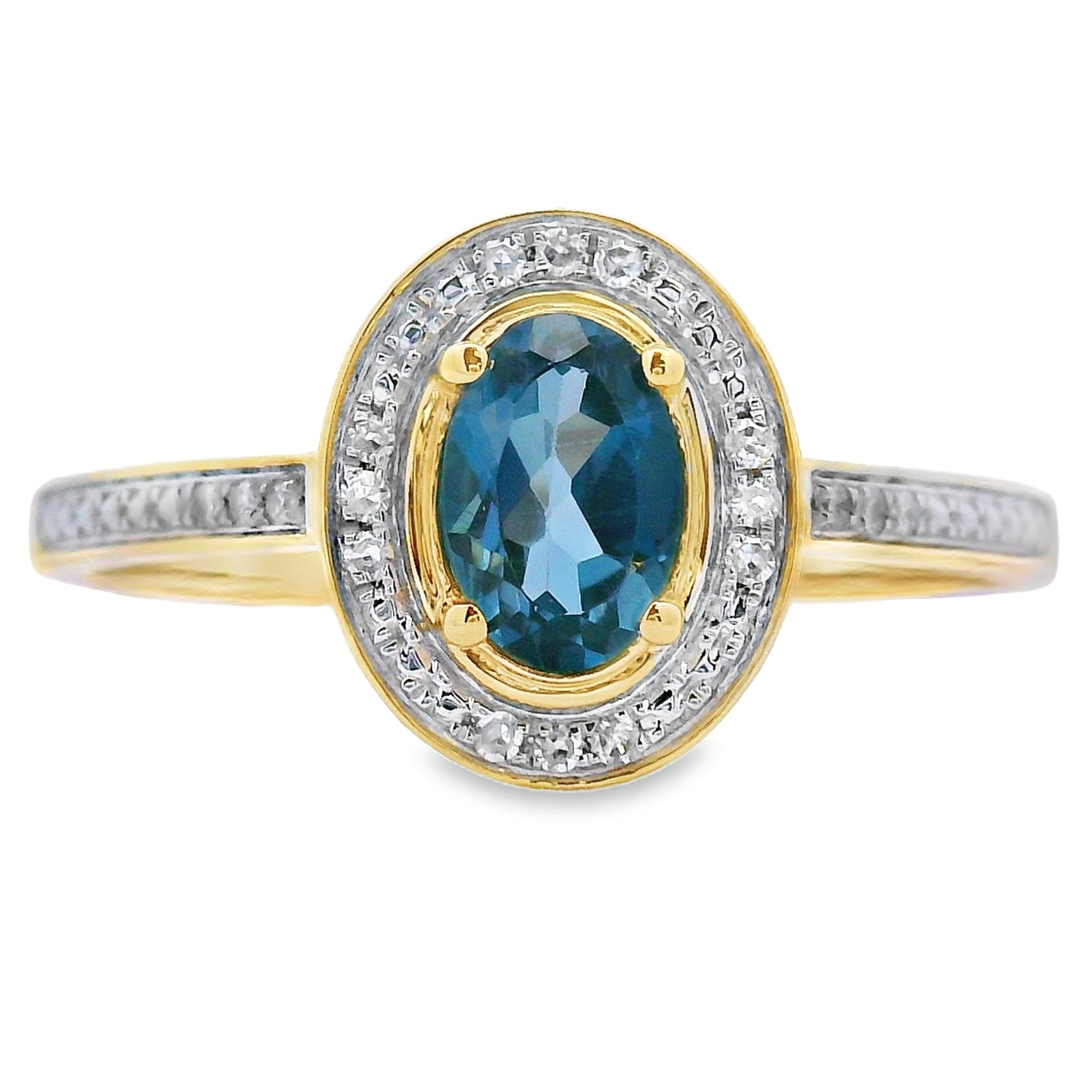 .59ct London Blue Topaz Diamond Ring 10KT Yellow Gold Bids.com