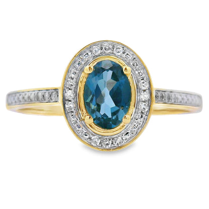 .59ct London Blue Topaz Diamond Ring 10KT Yellow Gold Bids.com