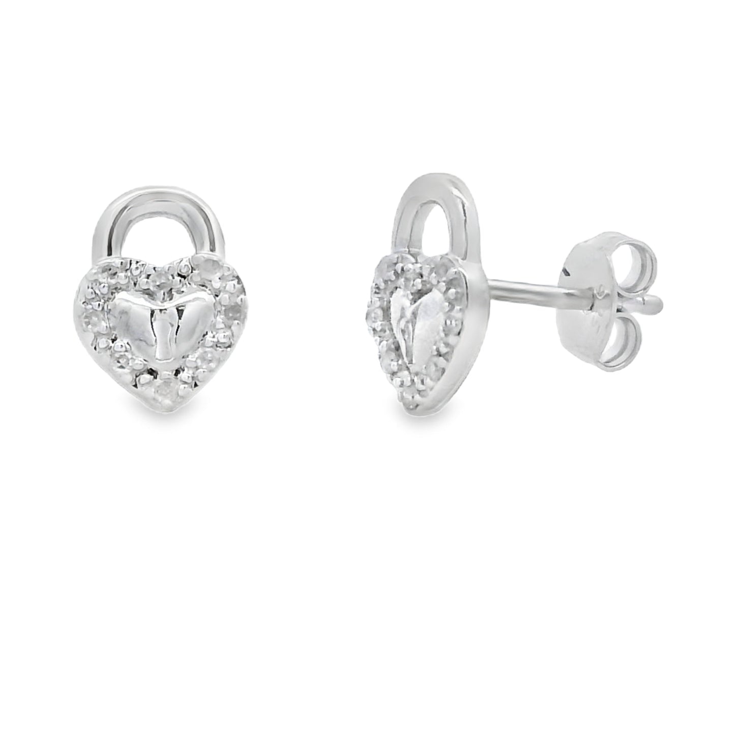 Genuine .06ct Diamond Heart Earrings Sterling Silver Bids.com