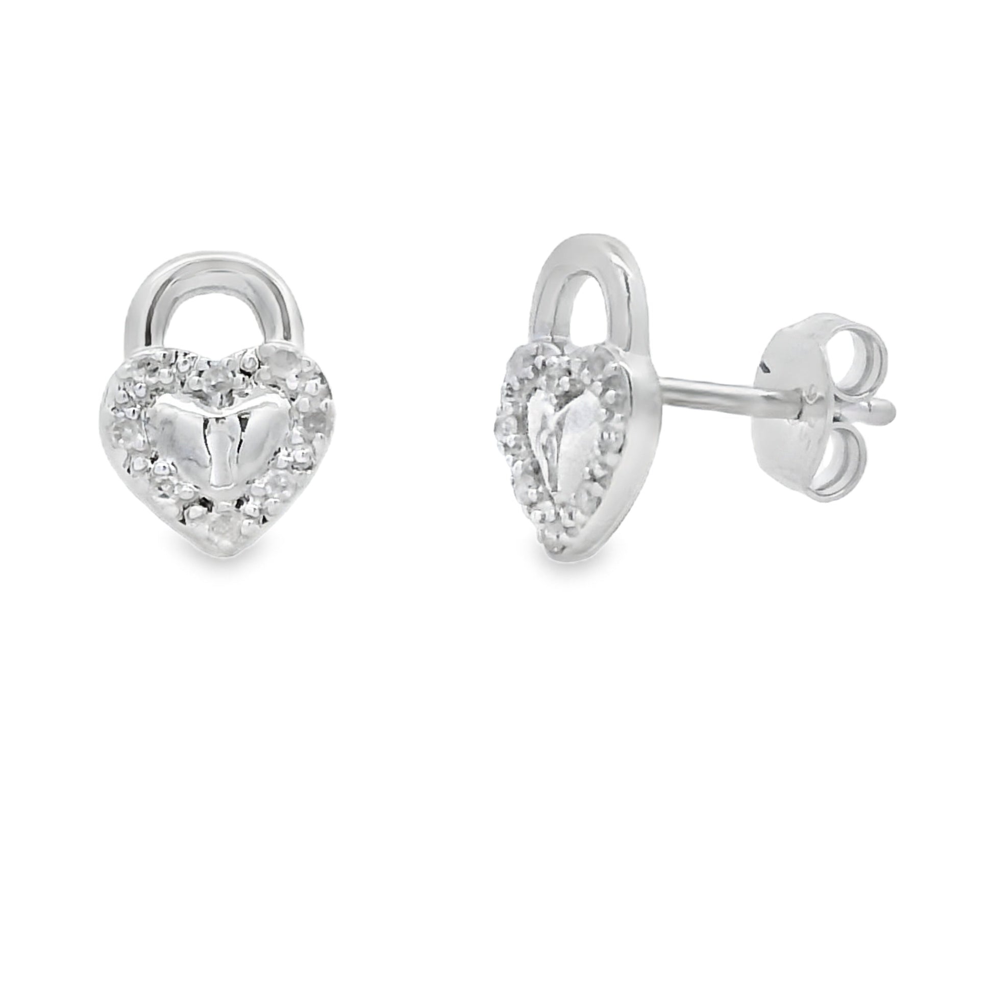 Genuine .06ct Diamond Heart Earrings Sterling Silver Bids.com