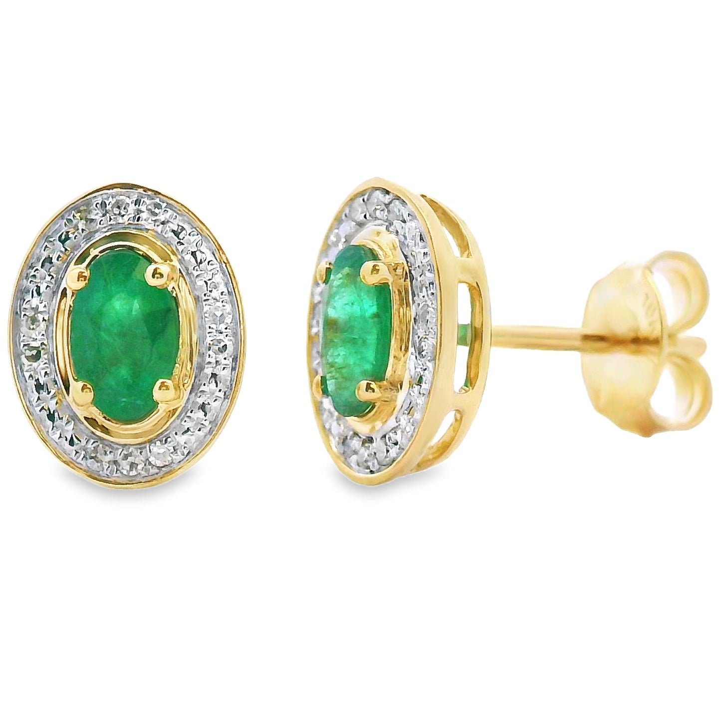 Genuine .38ct Emerald Diamond Earrings 10KT Yellow Gold Bids.com