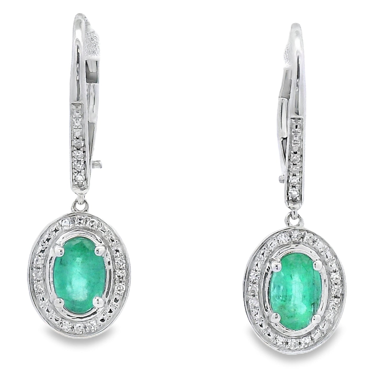 .90ct Emerald Diamond Dangle Earrings 10KT White Gold Bids.com