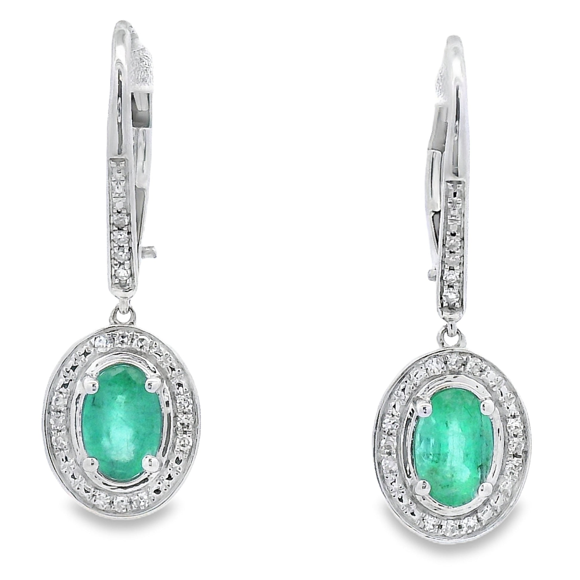 .90ct Emerald Diamond Dangle Earrings 10KT White Gold Bids.com