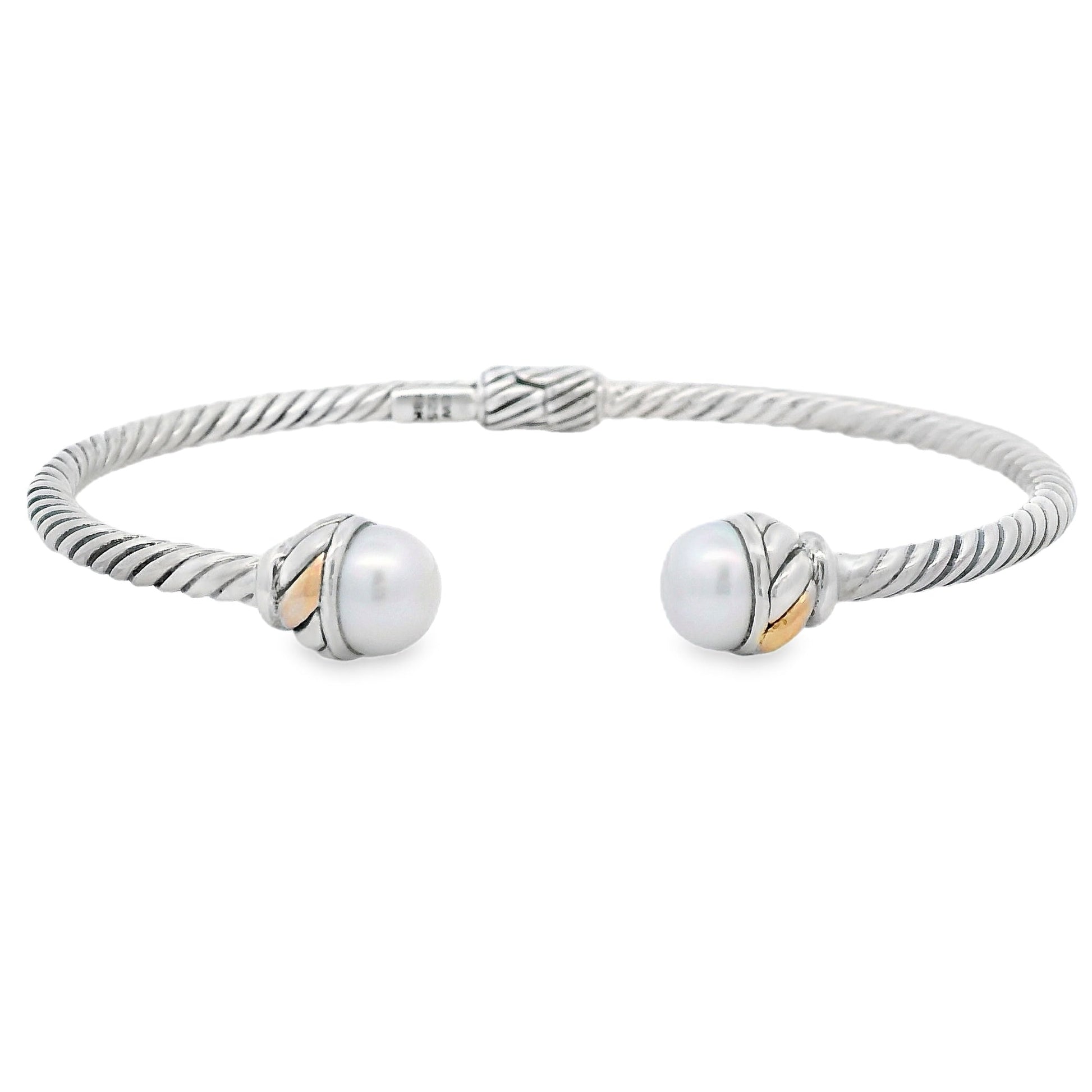 Pearl Bangle Bracelet Sterling Silver 18KT Gold Bids.com
