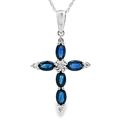 1.08ct Sapphire Cross Religious Pendant 10KT White Gold Bids.com