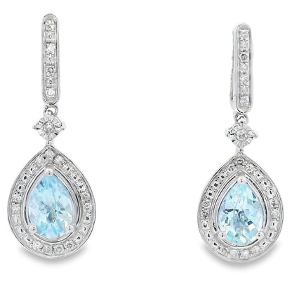 Aquamarine Diamond Dangle Earrings 10KT White Gold Bids.com
