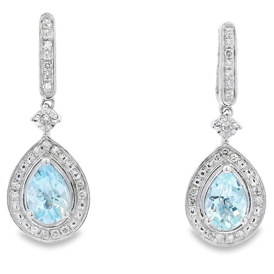 Aquamarine Diamond Dangle Earrings 10KT White Gold Bids.com