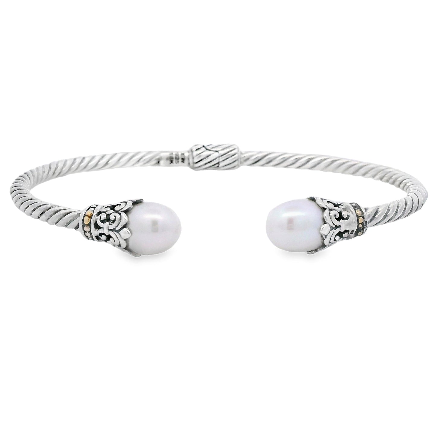 Pearl Bangle Bracelet Sterling Silver 18KT Gold Bids.com